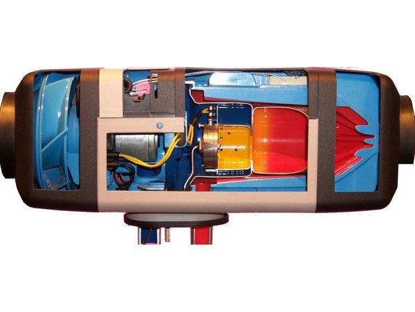 Air heating for the interior (combustion-air in- and outlet can be seen at the bottom) - click to enlarge!